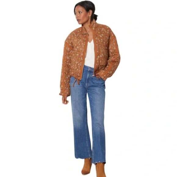 Brown Patch It Up Floral Quilted Bomber Patch Pockets - Picture 3 of 8